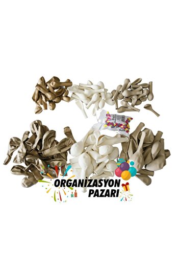 Organizasyon Pazarı Balloon Set Chrome Gold-Sea Sand-White 60-Piece Balloon Chain Set