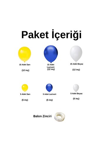 Organizasyon Pazarı Balloon Set Yellow-Navy Blue-White 60-Piece Balloon Chain Set
