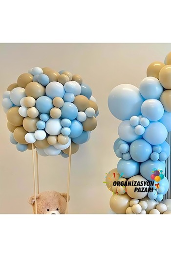 Organizasyon Pazarı Balon Seti Fırtına Mavi-Deniz Kumu-Makaron Mavi 100 lü Balon Zinciri Seti