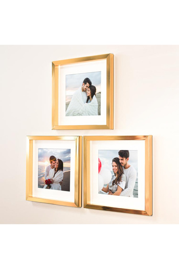 Nobbystar Gold 21X21Cm Square Photo Frame with Adhesive Disconnect and Mat - Pack of 3