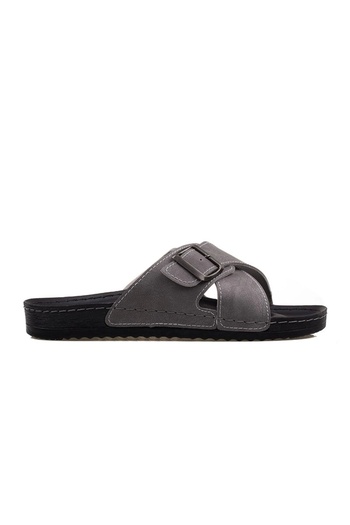 ARYAN Men's Cross Belted Slippers Gray