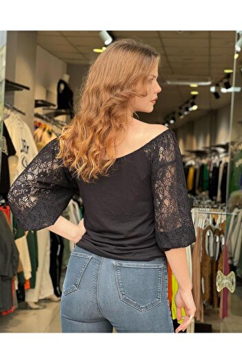 Zer Otantik Lace Sleeve Gather Detailed Blouse
