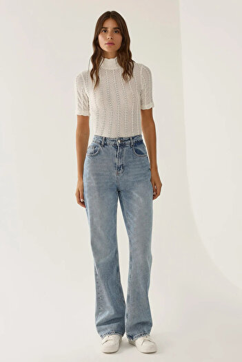 Hiccup Slim Fit Texture Detailed Long Sleeve Blouse