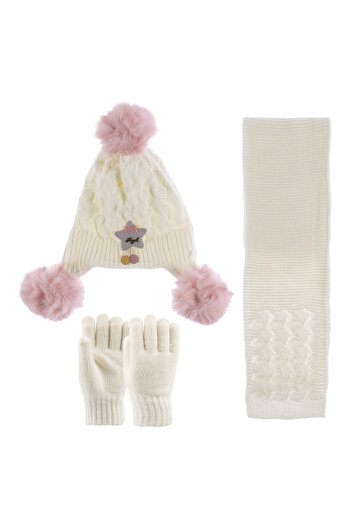 Kitti 1-4 Years Old Girl's Fleece Inner Person Set - Kitti Scarf Beanie Gloves