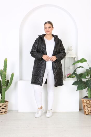 Butik Nilyam Women's Large Size Lined Hooded Quilted Jacket 24648