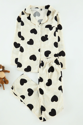 TRENDYOLKIDS Ecru Girl's Heart Patterned Mini Me Mother-Daughter Pajama Set