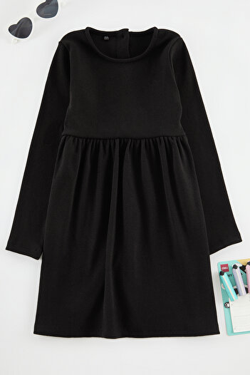 TRENDYOLKIDS Black Regular Straight Knitted Dress Tkdaw25El00011