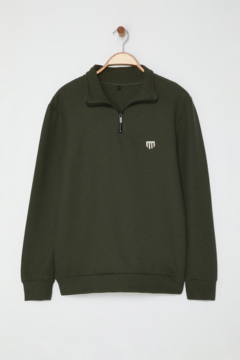 Edit by Trendyol Men's Sweatshirt - Khaki, Zipper Collar, Regular Cut Tedaw25Sw00070