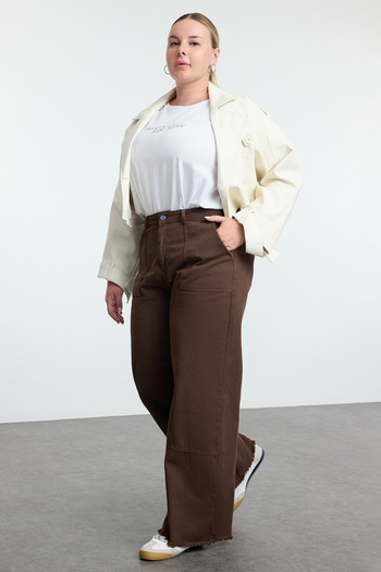 Trendyol Curve Brown High Waist Wide Leg Jeans Tbbaw25Cj00001