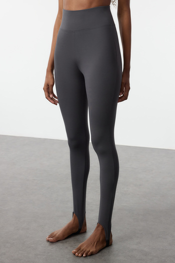 Trendyol Collection Dark Anthracite Brushed Soft Fabric Fuzzo Full Length Yoga Knitted Sports Tights Thmaw25Ty00009