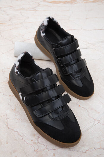 SOHO Leopard Patterned Black-White Women's Sneakers 19894