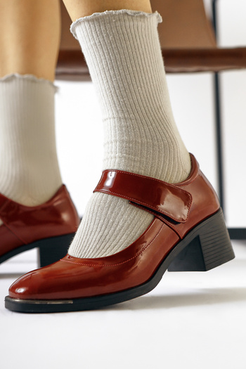 Limoya Rosaria Burgundy Patent Leather Single Strap Low-Cut Women's Casual Shoes
