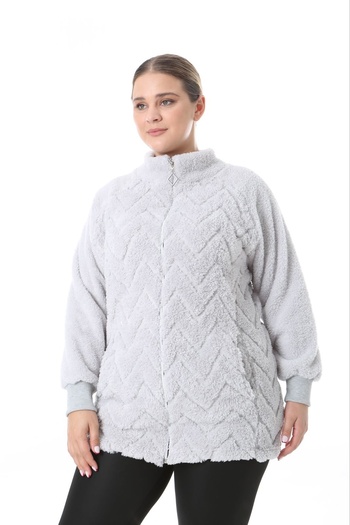 xlargebutik Plus Size Gray Di?K Collar Fleece - Plush, Soft and Flexible Sicacik Hirka