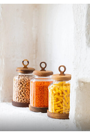 MİEN Ring 3-Piece Acacia Jar Set with Lid