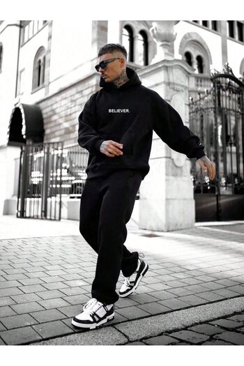 Mythologie Φούτερ Believer - Μαύρο με στάμπα Oversize Hoodie με κουκούλα