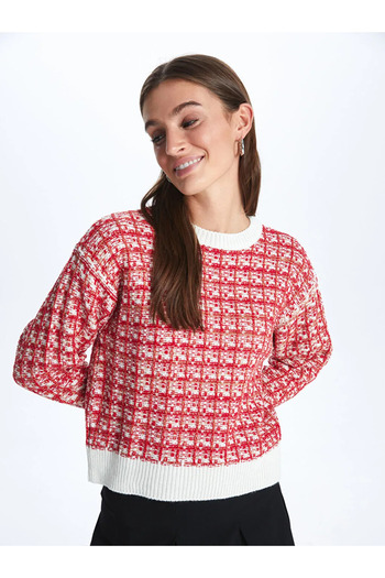 LC Waikiki Lcw Vision Ecru Crew Neck Patterned Long Sleeve Women's Knitwear Sweater