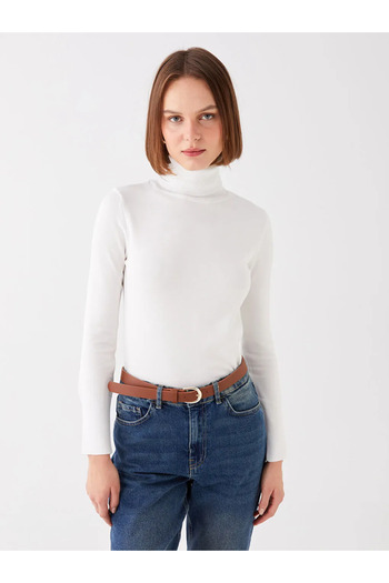 LC Waikiki Lcw Vision Ecru Turtleneck Solid Long Sleeve Women's Knitwear Sweater
