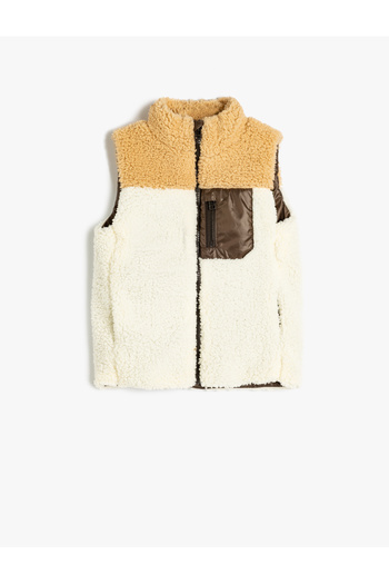 Koton Plush Vest with Stand Collar and Zipper - Pocket Detail