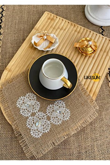 LiKESUN 6-Piece Jute Fabric Coffee Side Cocktail Serving Napkin & Coasters