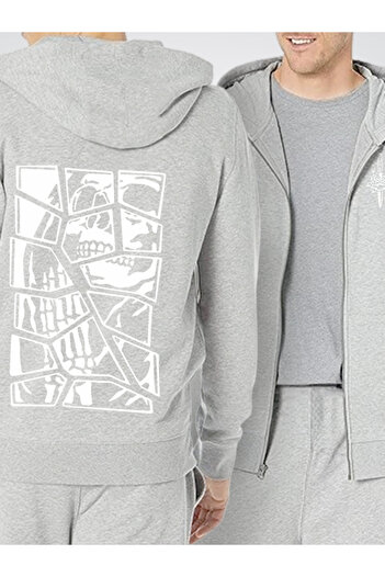 Pink Sky Men's Sword Printed Hooded Zippered Sweatshirt Set - Large Size