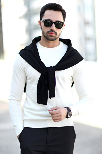 JB John Borners John Borners Men's Ecru O Neck Rice Knitted Knitwear - 1005