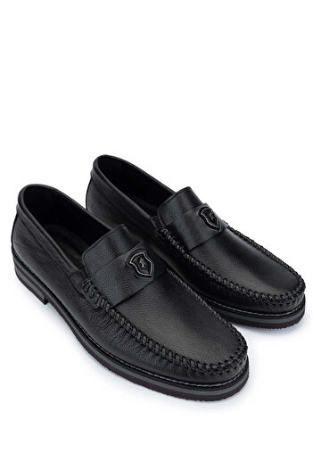 Tamer Tanca Men's Genuine Leather Black Leather Loafer Shoes