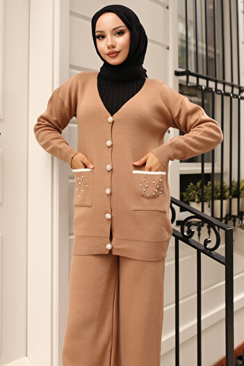 benguen Mink Knitwear Set - 4066 Model, Pocket Stone Detailed