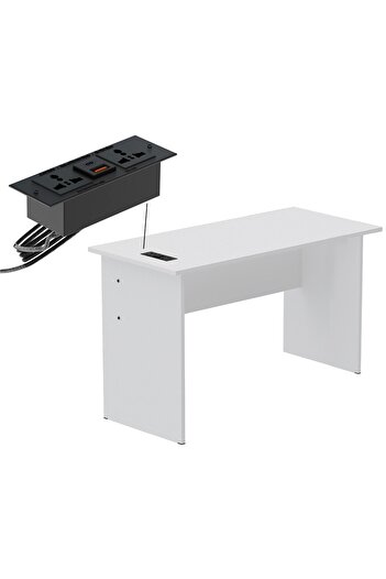Mahmayi White MP1-WO-WHT-PM Writing Table with Power Module, Power Strip Desktop Socket Board