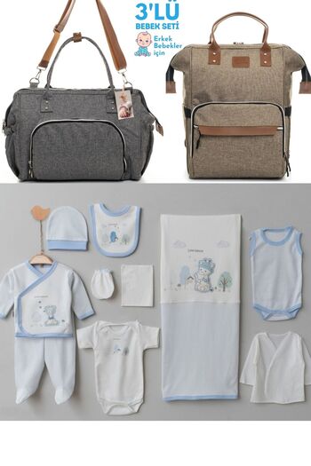 Temiz 3-Piece Birth Set - 10 Pieces 100% Cotton Hospital Exit, Baby Care Shoulder and Backpack