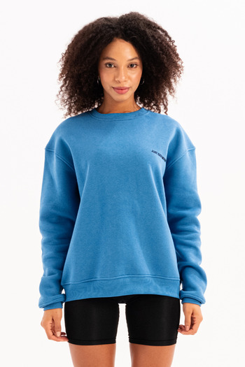 JUSTEVER Γυναικείο φούτερ με μπλε κέντημα Crew Neck - Raised and Fleece, Rigil