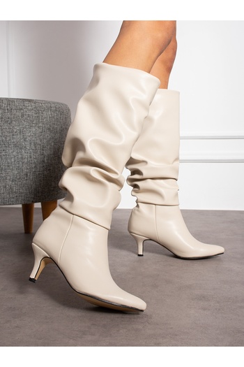 Alemdar Shoes Γυναικείες μπότες FİERCE Cream Matte Gathered
