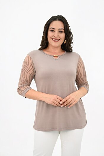 Koza Butik Women's Large Size Tulle Detailed Accessory Collar Blouse 1864-25