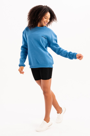 JUSTEVER Γυναικείο φούτερ με μπλε κέντημα Crew Neck - Raised and Fleece, Rigil