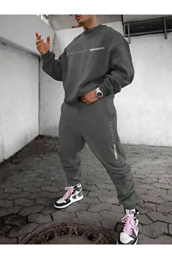 Altamira Σετ ανδρικής φόρμας Smoke Grey Balance με στάμπα Oversize Crew Neck