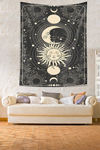 on the clouds Galaksi Ay ve Güneş Kavuşumu Leke Tutmaz Kumaş Duvar Örtüsü Duvar Halısı Tapestry
