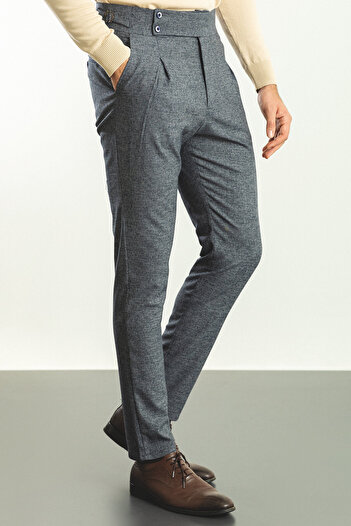 Mcr Πλισέ Slim Fit Ανδρικό Παντελόνι Navy Blue - 38119.22K