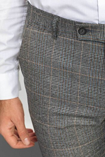 Mcr Plaid Slim Fit Classic Wool Men's Trousers Black-Camel - 38122.22K