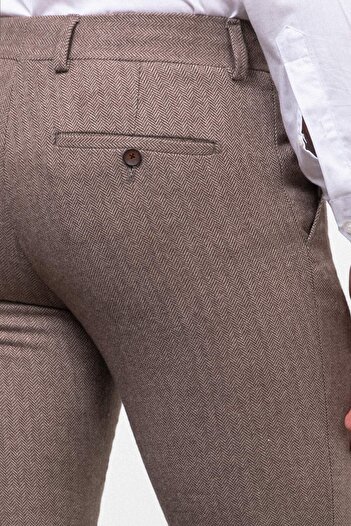Mcr Desenli Super Slim Fit Yün Erkek Pantolon Camel-Bej - 38109.22K