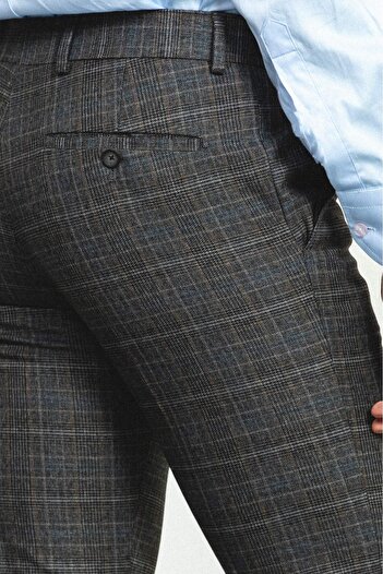 Mcr Plaid Slim Fit Classic Wool Men's Trousers Black-Brown - 38111.22K