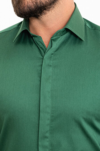 Mcr Cămașă clasică pentru bărbați, cu guler polycort, slim fit, verde smarald - 37445.21K