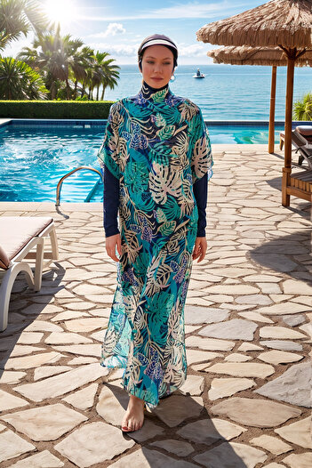 Marina Colorful Floral Patterned Pareo Kaftan - P2418