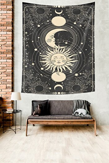 on the clouds Galaksi Ay ve Güneş Kavuşumu Leke Tutmaz Kumaş Duvar Örtüsü Duvar Halısı Tapestry