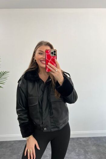 GM Butikk Black Women's Premium Leather Coat with Complete Silk Fur Inside