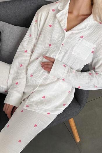 PEMBİŞ HOMEWEAR Set de pijamale din țesătură specială tricotată Lovely Crinkle Little Heart