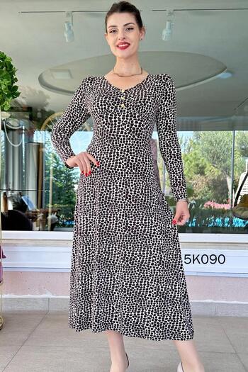 İnce Topuk Button Detail Viscose Dress 5K090