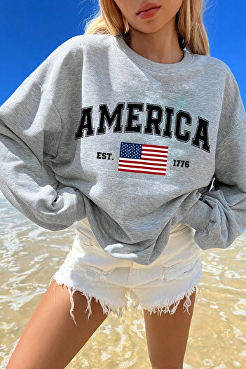 uyguntarz America Printed Cotton Oversize Sweatshirt