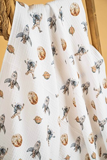 babynup Space Themed Cute Fluffy Muslin Blanket - 120X120 cm Natural