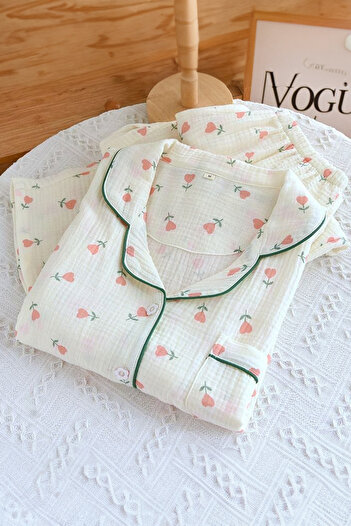 PEMBİŞ HOMEWEAR Σετ πιτζάμες με πλεκτό ειδικό ύφασμα Beatiful Crinkle Heart Flower