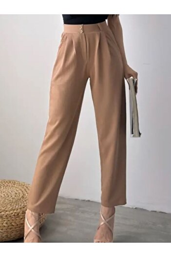 akkanatbutik Women's High Waist Pleated Carrot Pants