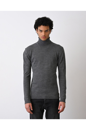İLKCET MODA Men's Anthracite High Neck Fisherman Knit Sweater
